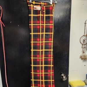Women's Boot Cut Plaid Pants in Black/Red/Yellow - Classic Retro Style